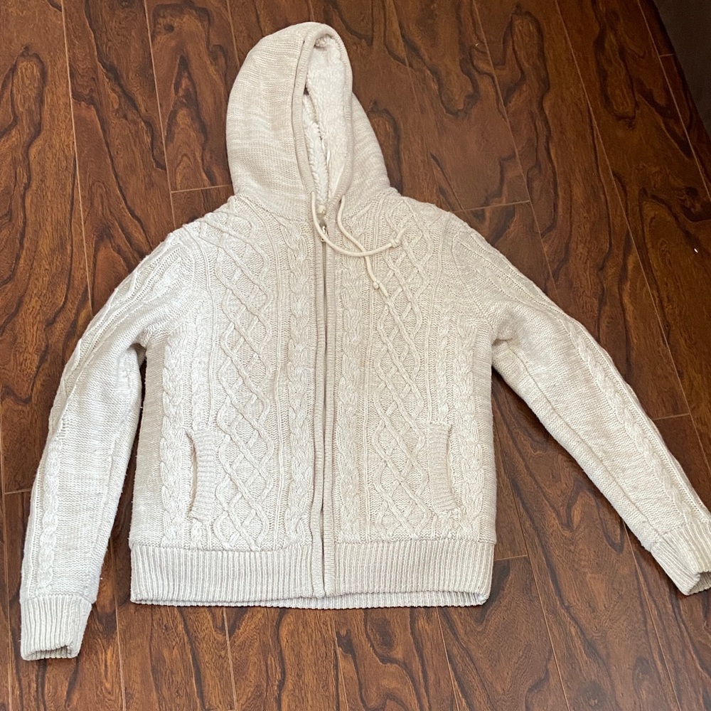 Cream Cable Knit Zip Hoodie Sweater size S